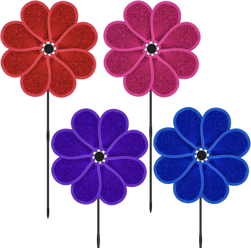 DECEED 4PCS 11.4" W x 28" H Reflective Pinwheels Sparkly Lawn Wind Spinners Colorful Rainbow Windmill for Garden Decoration Bird Devices Deterrent to Scare Birds Away (Multicolor-2 Four Colors) - Image 1